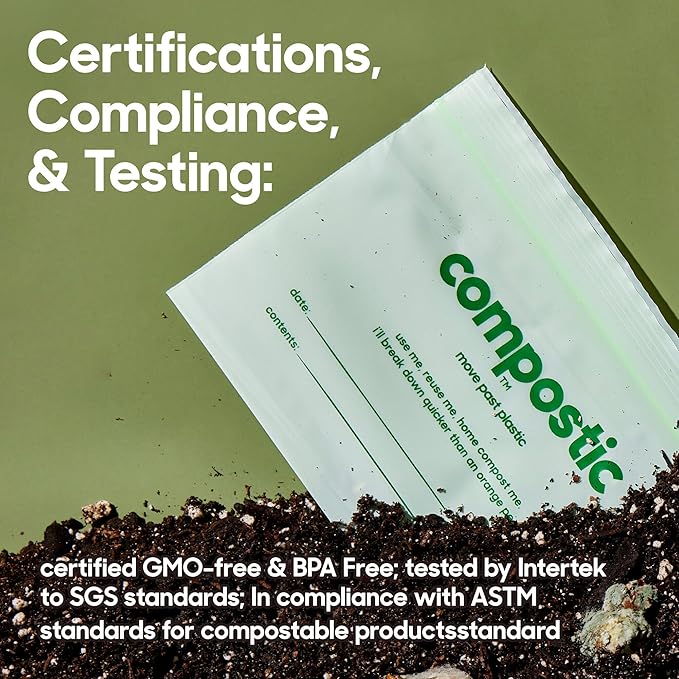 Compostic Compostable Snack Bags, Snack Size (200 Count) Bulk Pack — Resealable Zip-Seal, Plant-Based, Home Compostable, Freezer Safe, BPA-Free, Non-Toxic, GMO-Free Food Storage Bags