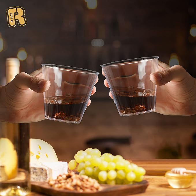 R-kay 9 Oz Clear Plastic Cups For Party - Clear Cups 100 Pack - Heavy Duty Disposable Cups/Tumblers - Plastic Wine Glasses For Parties Disposable - Plastic Cocktail Glasses - Party Cups Disposable