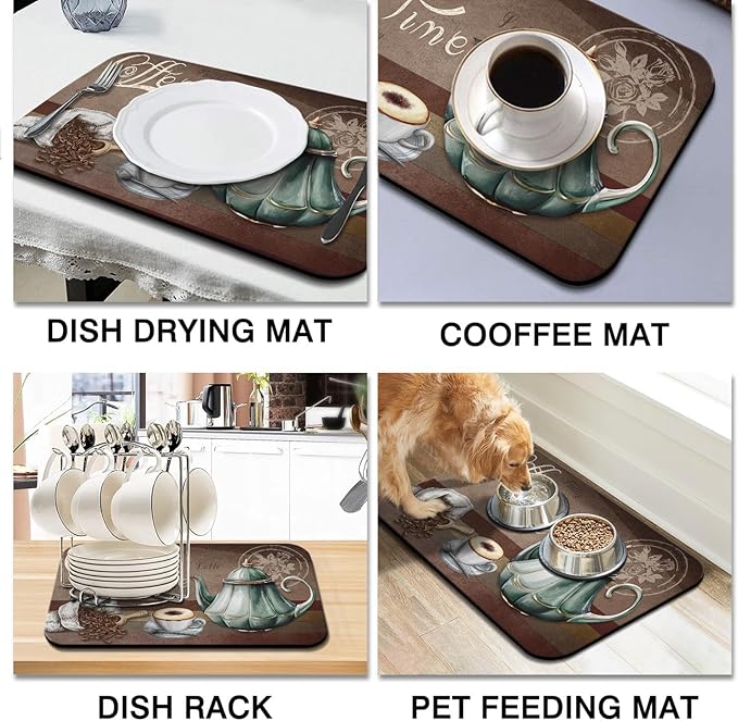 Coffee Bar Mat, 19inx12in, Absorbent, Anti-Slip, Fits Under Coffee Machine