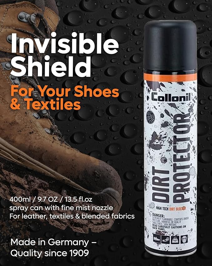 Collonil Dirt Protector XL – Fluor-Free Shoe Protector Spray 13.53 fl oz – White Shoes Protector & Stain Guard for Canvas, Tennis Shoes & Sneakers – Water Repellent – Made in Germany