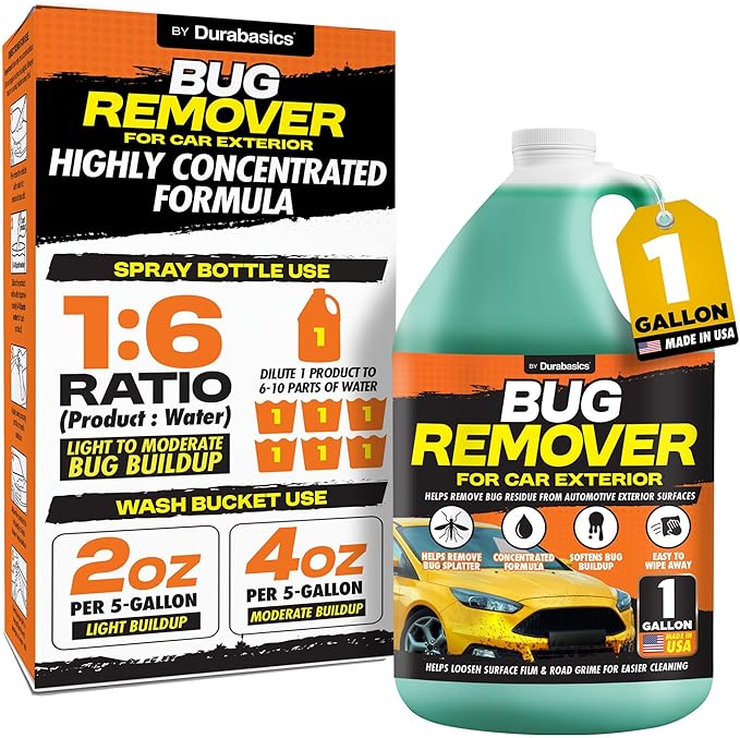 Durabasics Bug Remover for Car Exterior, 1 Gallon – Car Bug Remover Spray Helps Loosen Bug Residue & Road Grime – Exterior Cleaner for Common Surfaces Including Paint, Glass, Plastic & Trim