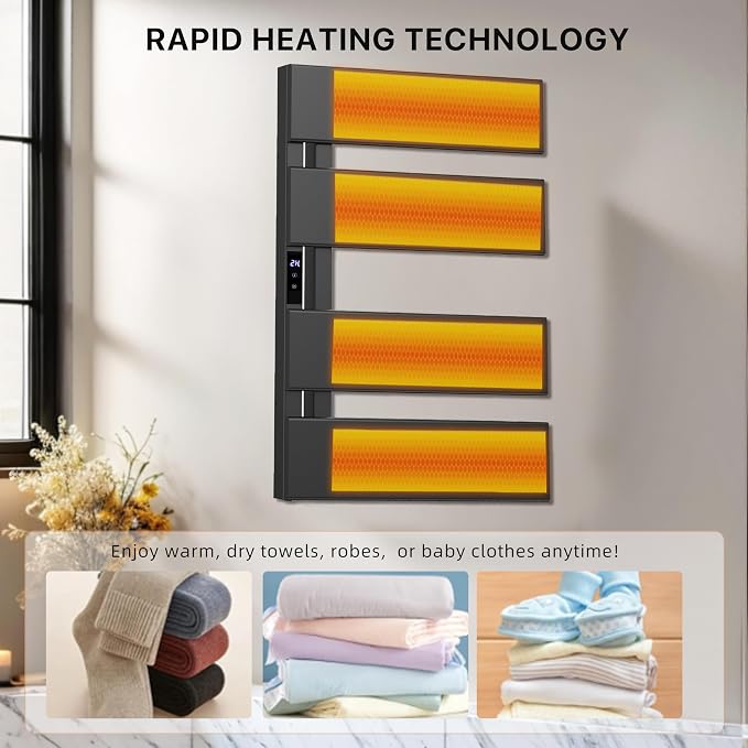 Electric Towel Warmer with Smart LED Timer, Modern [2/3/4] Bar Large Panel Heated Towel Rack, Wall-Mounted Plug-in/Hardwired 2-in-1, Rapid Warmth for Bathrooms, [Matte Black/Alpine White]