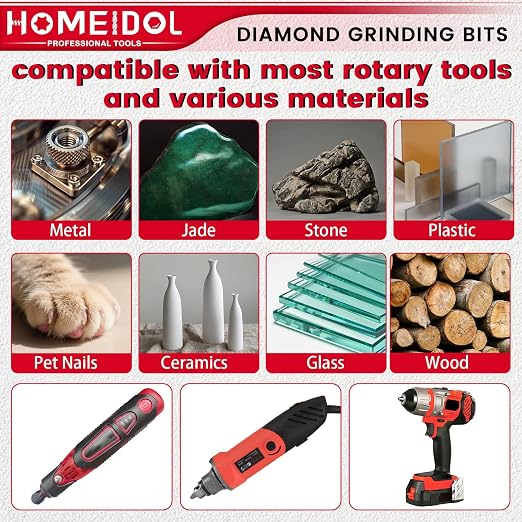 51Pcs Diamond Bits for Dremel Tool Accessories, HOMEIDOL Polishing Kits, 1" Radial Bristle Disc with 3/32", 1/8" Shank Rotary Tool Bits Diamond Grinding Bits for Stone Ceramics Metal Sanding