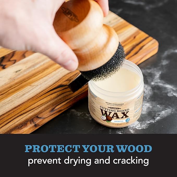 CLARK'S Coconut Cutting Board Finishing Kit - Refined Coconut Oil (12oz), Wax (6oz), Applicator and Buffing Pad - Butcher Block Oil and Wax