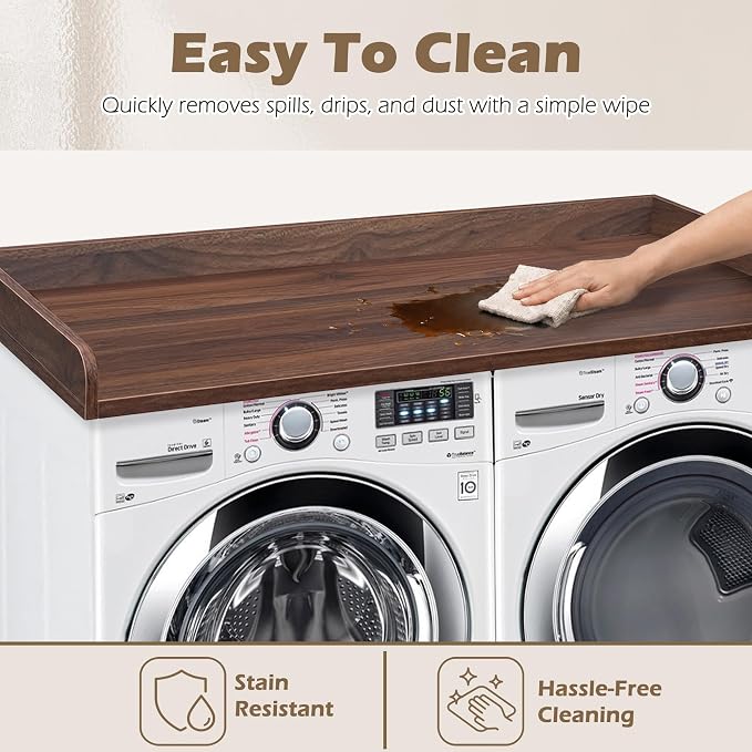 Royxen Washer Dryer Countertop with Solid Wood Core,54“W x 27.5D Laundry Countertop with Edge Rails,Washer and Dryer Topper for Laundry Room Organization(Walnut)