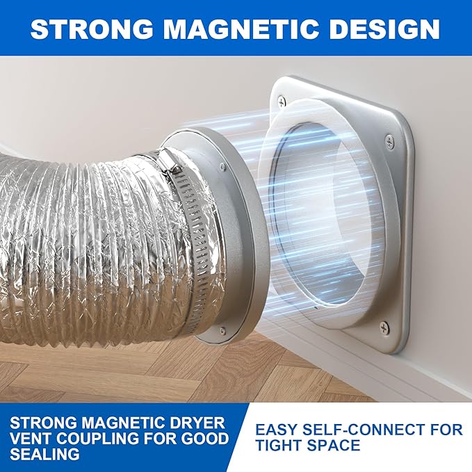 Magnetic Dryer Vent Connector Kit, Self-Alignment Magnetic Dryer Vent Coupling Strong Airtight Seal Magnet Dryer Vent Quick Connect Disconnect Easy to Clean 4" Exhaust Vent Hose