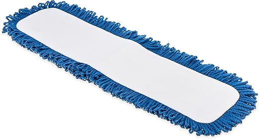 FLO-PAC Dry Mop Mop Pad, Looped Fringe with Microfiber Center for Floor and Wall Cleaning, 24 Inches, Blue, (Pack of 12)