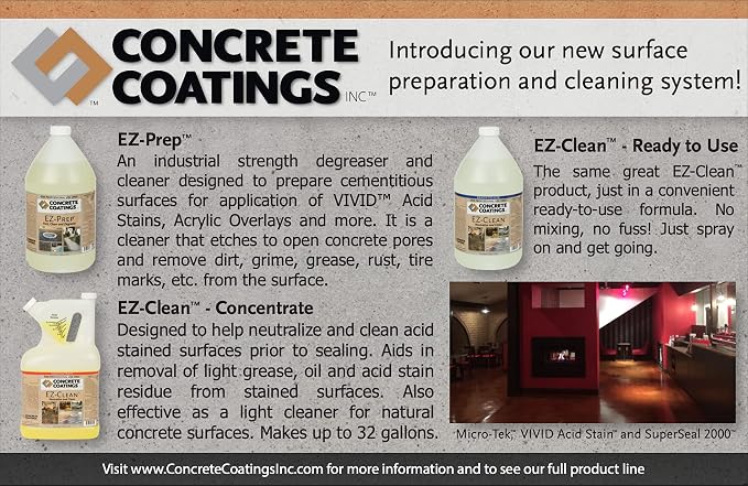 CC Concrete Coatings EZ-Clean | Concrete Acid Stain Neutralizer, Degreaser, Light Cleaner | Ready to Use | 1 Gallon |