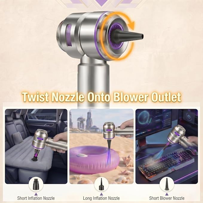 2-in-1 Mini Handheld Vacuum & Blower, 21000Pa Powerful Suction, <1 lb Ultra Lightweight, Cordless with Rapid Charging, for Car/Pet Hair/Home/Office - 3 Adjustable Suction Levels, Washable Filter