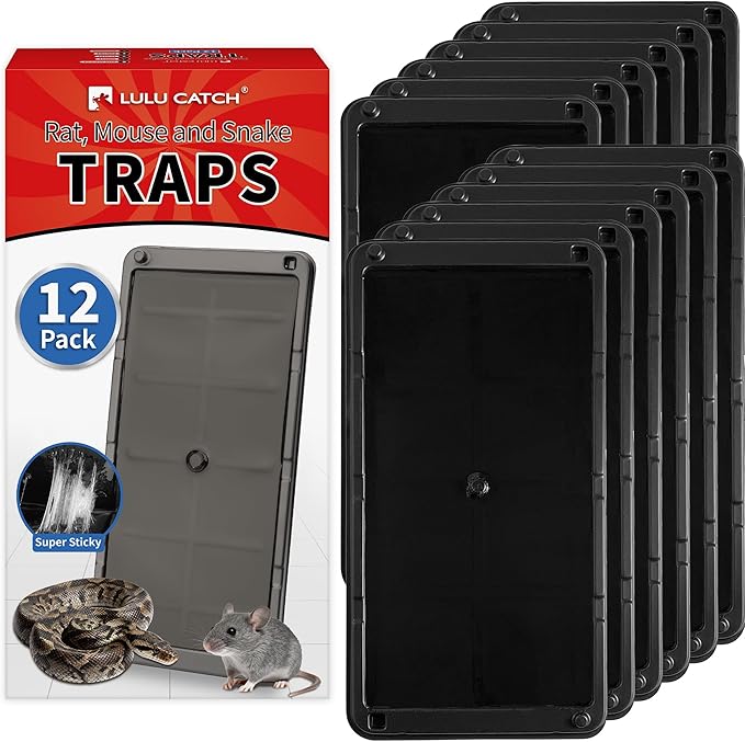 LULUCATCH Mouse Traps 12 Pack, Larger Heavier Glue Traps for Mice, Rat & Snakes, Non-Toxic Sticky Mouse Traps Indoor for Home & Kitchen, Easy to Set