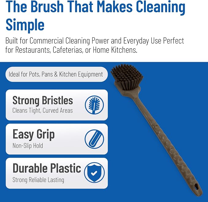 SPARTA 40501EC01 Plastic Large Scrub Brush, Kitchen Brush, Utility Brush With Long Handle For Cleaning, 20 Inches, Brown