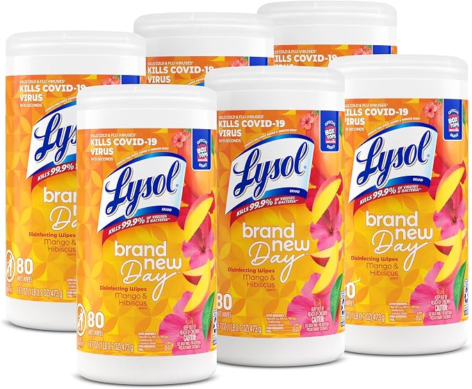 Lysol Brand New Day Disinfecting Wipes - Mango Scent - 80 / Canister - 6 / Carton - White