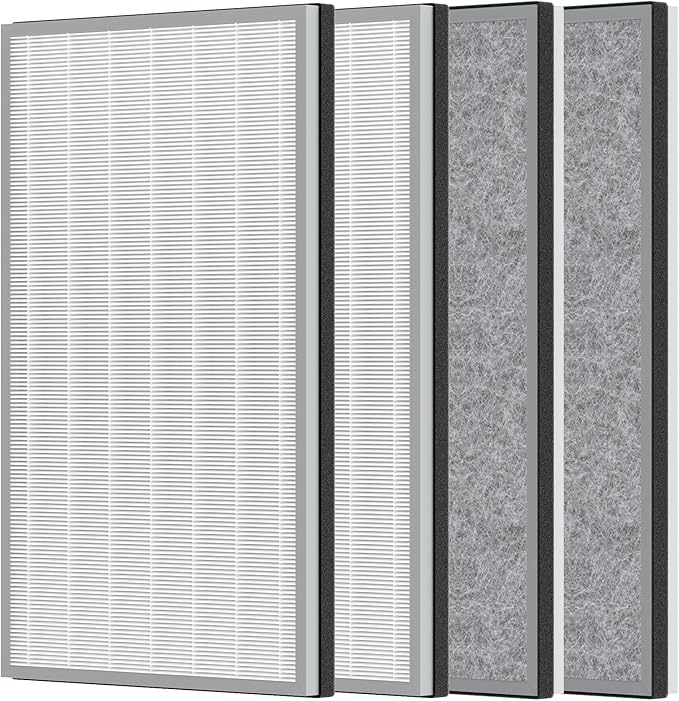 4 Packs HE601 HE602 H13 True HEPA Replacement Filter Compatible with Shark air purifi-er 6 (HE601 & HE602), Part # HE6FKPET