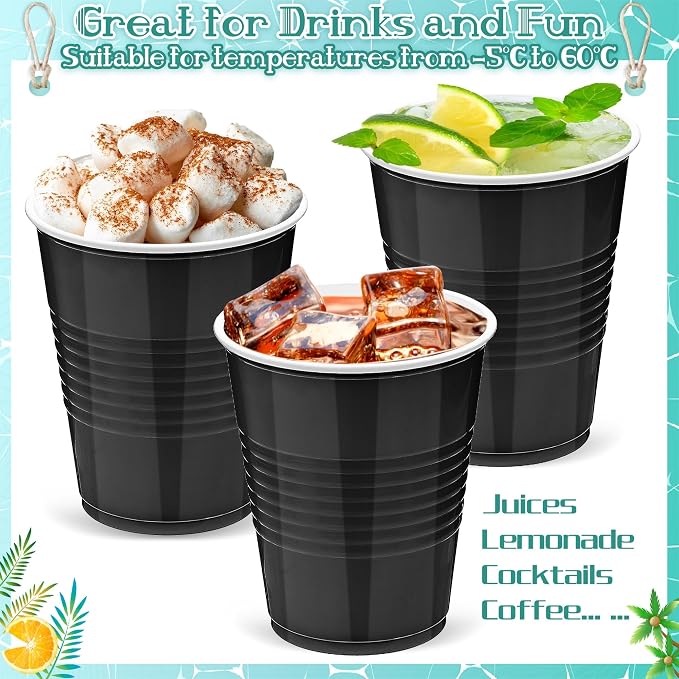 Kochorie 200 Pack Black Disposable Plastic Cups 12 Ounce Drinking Party Cups Bulk Party Cups for Wedding Birthday Graduation Christmas Parties, Picnics Events