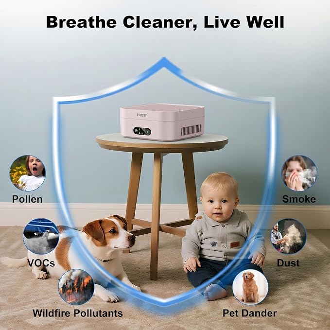 Air Purifiers for Home, 2 Filter, Plug-in, H13 True HEPA Filter Captures Smoke Odor Pet Dander, Portable Quiet Car Air Purifier for RV/Desk/Bedroom/Office, Covers up to 600 Ft², Timer - Pink