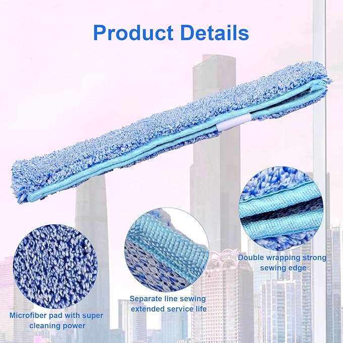 14" Microfiber Window Scrubber Refill - 8 Pack Compatible with MR.SIGA Professional Window Cleaning - Reusable Squeegee Cloth Sleeve