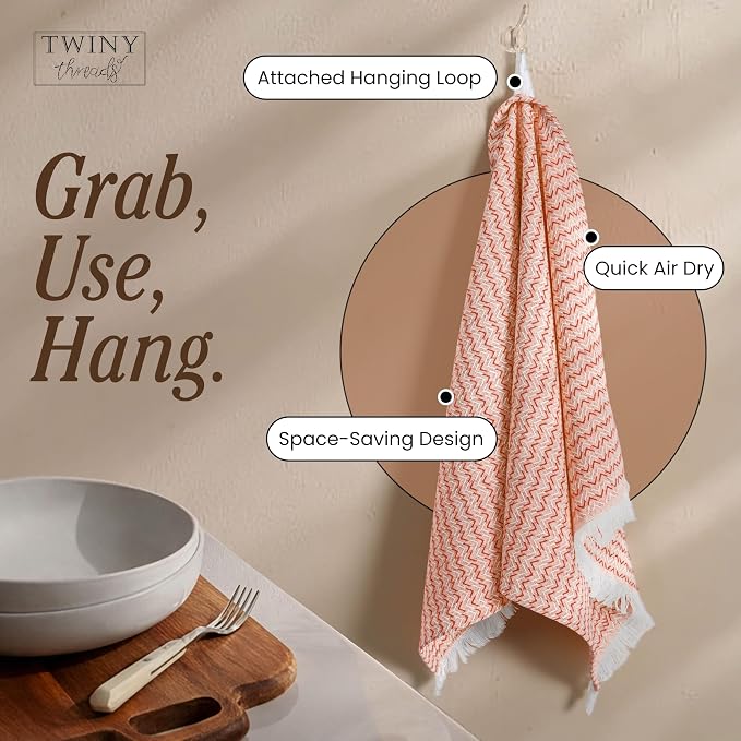 TWINY threads Dish Towel Chevron Design Assorted Colors, Premium Large 100% Cotton Kitchen Linen Set, Quick Drying Absorbent Wash Rags, Reusable Washable for Daily Cleaning, 12 Pack, 16 x26 Inch
