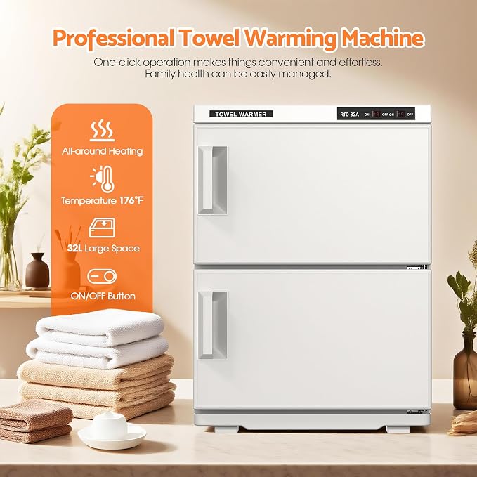 Double Hot Towel Warmer for SPA Professional Towel Heater Machine for Bathroom Salon Barber Estheticians 32L,White