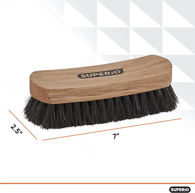 Superio Shoe Brush - Premium 7" Soft Bristles - Ideal for Cleaning and Polishing Shoes and Boots - Creates an Inimitable Shine on Leather - Sturdy and Durable
