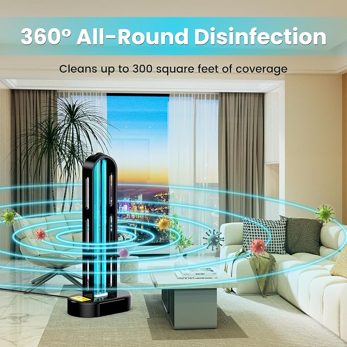 UV Light Sanitizer, Ultraviolet Lamp with Remote Control for Bed Bugs and Dust Mites, Home Disinfection Device UV Lamp for Home, Room & Kitchen, Ultraviolet Light with 3 Speed Timings