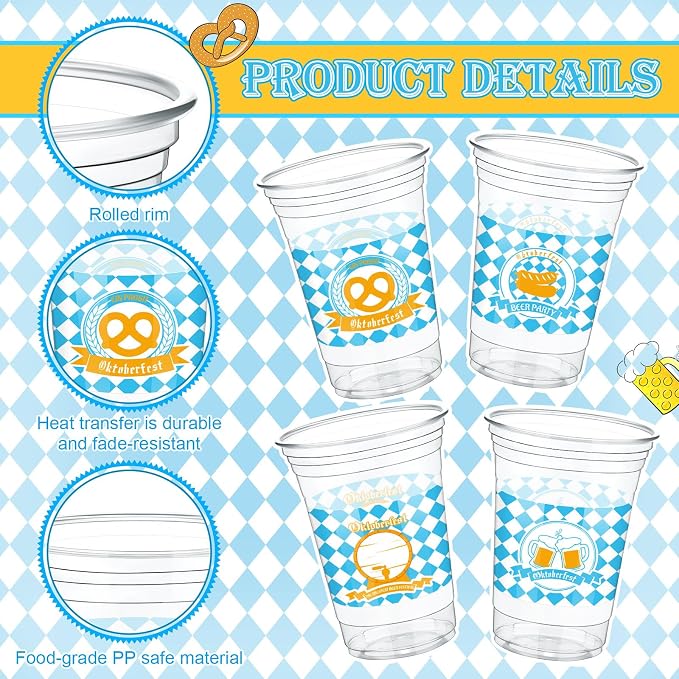 Jingmore 48 Pcs 12 oz Oktoberfest Clear Plastic Cups Oktoberfest Disposable Cups for Cold Hot Drinking Party Supply Festival Cups Beer Water Container for Beer Festival Carnival Party Favor