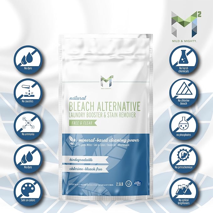 Bleach Alternative Stain remover Laundry Booster to Brighten Whites, Chlorine Free, Natural Mineral Based Powder 2.5 Pounds