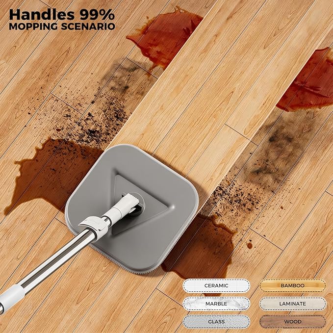 Masthome Spin Mop and Bucket with Wringer Set, Clean Dirty Water Separation, 360° Rotating Floor Mop with Adjustable Stainless Steel Handle, Reusable Pads for Hardwood Tile Laminate Home Cleaning