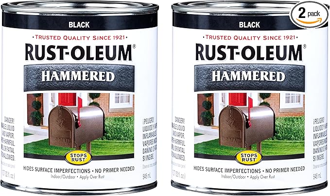 Rust-Oleum 7215502-2PK Stops Rust Hammered Finish Paint, Quart, Black, (Pack of 2)