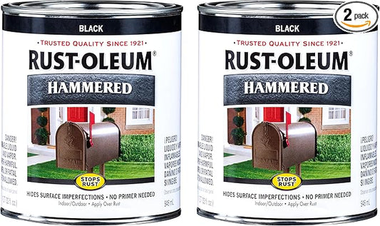 Rust-Oleum 7215502-2PK Stops Rust Hammered Finish Paint, Quart, Black, (Pack of 2)