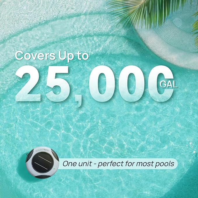 AQUASTRONG Solar Powered Pool Maintenance System with 8.5 oz Copper Anode, High-Efficiency Solar Panel for Above & Inground Swimming Pools up to 25,000 Gal, Compatible with All Pool Types