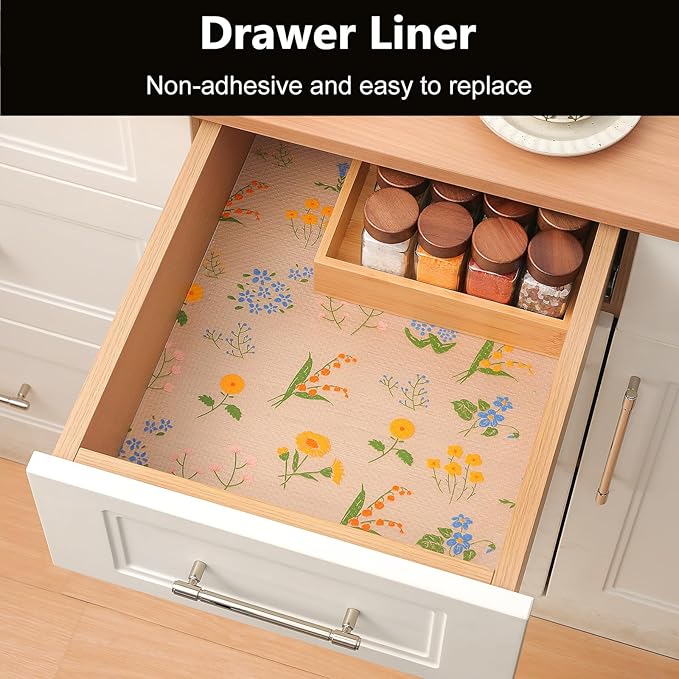 INNOLITES Shelf Liners for Kitchen Cabinets Non-Adhesive Drawer Liner with Floral, Waterproof Durable Easy to Clean, for Refrigerator, Shelves (Colorful Floral, 17.5" x 197")