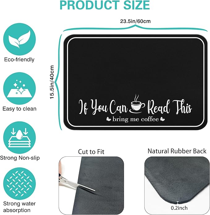 Coffee Bar Mat for Countertops 23inx15in,Absorbent Hide Stain Anti-Slip Cafe Bar Accessories Fit Under Coffee Machine Mat,Dish Drying mats for Kitchen Counter