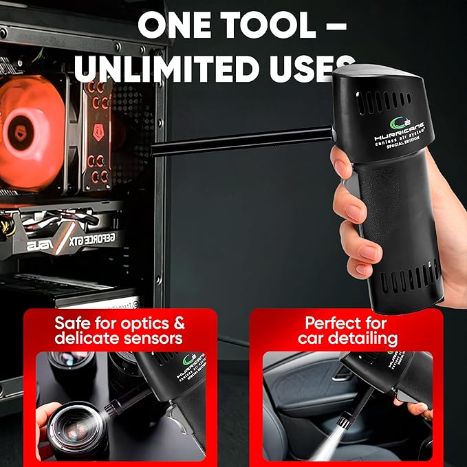 Canless Air System ESD Safe O2 Hurricane, Rechargeable Air Duster, 220+ MPH Cordless Cleaner for Clean Rooms, Eco Alternative, Black, Made in USA