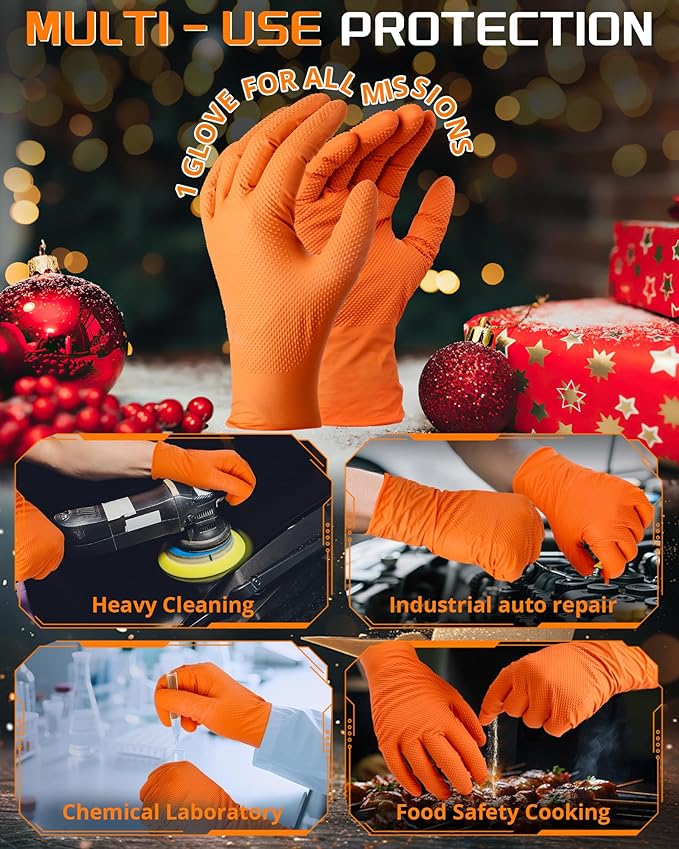 nitroshield 9mil Heavy Duty Disposable Nitrile Gloves,Orange XLarge 800Pcs -Chemical Resistant, Latex & Powder Free Rubber Gloves Diamond Texture for Automotive, Mechanics, Cooking,BBQ, Industrial Use
