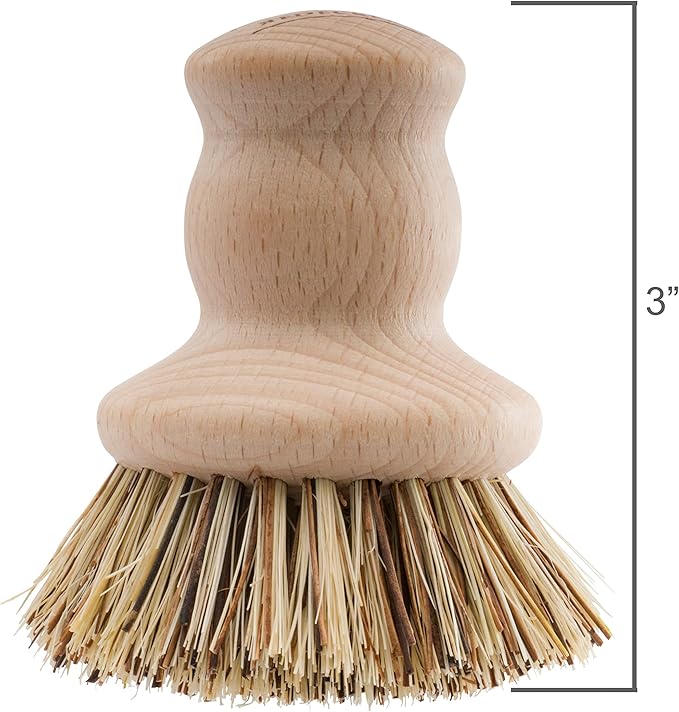 Redecker Pot Brush, Union Fibre, Single Dense Scrub Brush for Pots, Cast Iron & Baked-On Residue, Beechwood Kitchen Brush, 2.6-Inch Round, Made in Germany