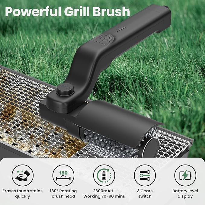 Electric Grill Brush for Outdoor Grill,Cordless Rechargeable Grill Cleaner with 180° Adjustable Angle,Presents Gifts for Mothers Day,Stainless Steel BBQ Grill Brush No Bristle Shedding,90 Mins Runtime