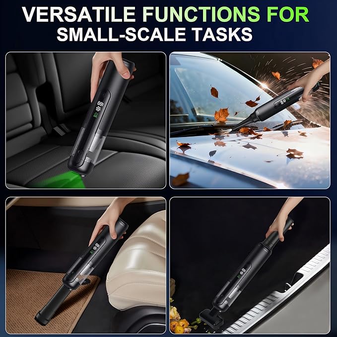 Car Vacuum, Handheld Vacuum Cordless 19000Pa, 4-in-1 Mini Portable Cleaner with Green LED Detection Light, 2 Modes for Car, Home, Office, Desk & Keyboards, Rechargeable, Washable Filter