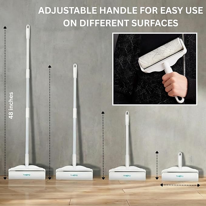 True & Tidy StickyPro XL Lint Roller Value Set with 2 Lint Roller Refills, Heavy-Duty Durable, Adjustable Handle Works Great on Pet Hair, Clothing, Furniture and More, 180 Sheets Total, Refillable