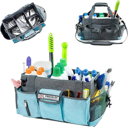 Large Cleaning Caddy for Cleaning Suppliers Organizer,15" Storage Organizer for House Clean Essential, Wearable Cleaing Bag, Storage Caddy for Housekeeping