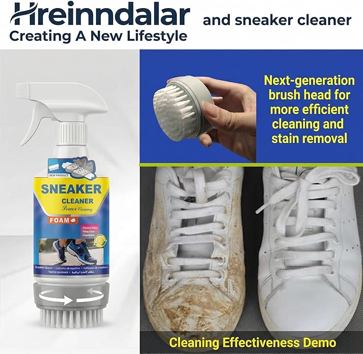 Sneaker Cleaner with Detachable Brush | 2-in-1 Foam Formula Whitens Yellowed Soles & Conditions | Gentle Stain Remover for Leather, White Sneakers, Canvas, Suede & Fabric