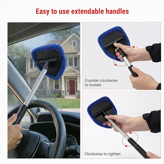 The 360° Total Windshield Cleaning KIT with car Window Squeegee, Interior Windshield Cleaner, Microfiber Cloth, Pads & Cleaning Solution - Interior & Exterior Cleaner
