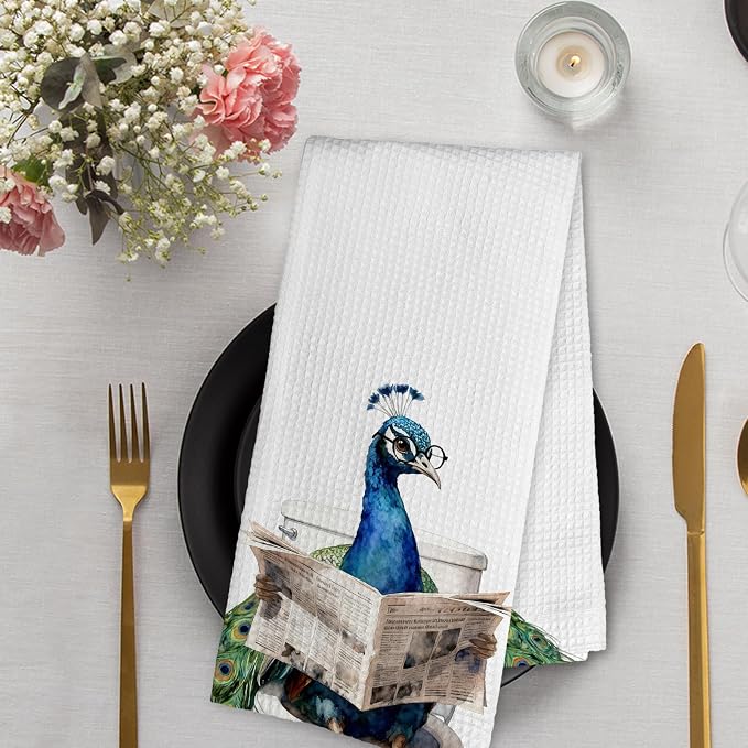 Funny Peacock Peafowl Gifts Hand Towels for Bathroom Decor, Peacock Lover Gifts Decorative Hand Dish Tea Towels for Kitchen Bathroom, Cute Peafowl Kitchen Towels Set of 2, 16x24 Inch