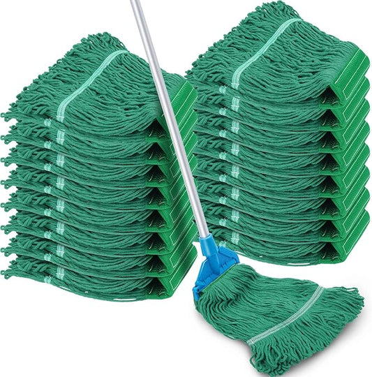 Roshtia 16 Pack Mop Head Replacement Large Heavy Duty Mop Head Commercial Replacement Looped End Cotton String Industrial Washable Mophead Refills for Commercial Industrial Home Cleaning(Green)
