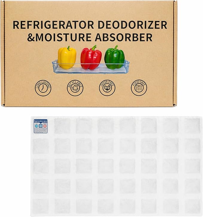 Rechargeable Refrigerator Deodorizer, Unscented Fridge Deodorizer & Moisture Absorber, Odor Eliminator for Fridge & Freezer, Long-Lasting Cut-to-Fit Fridge Shelf Liner, 11.8 × 19.3 in