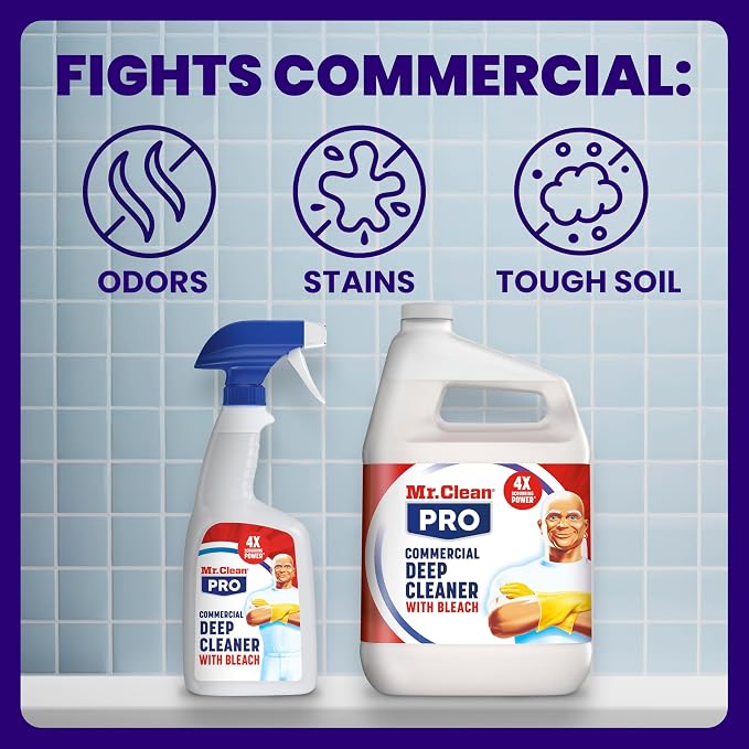 Mr. Clean PRO Deep Cleaner with Bleach for Hard Commercial Surfaces, Bulk Spray Refills, 1 gal (Case of 3)