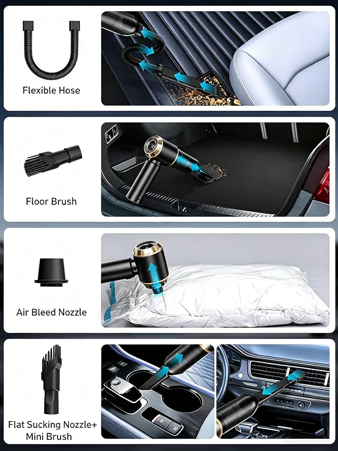 Car Vacuum/Air Duster Cordless - 22000Pa Super Power 4-in-1 Handheld Vacuum, Mini Portable Car Vacuum& Air Duster & Air Blower & Pump with 10 Cleaning Nozzle Tools for Car, Home, Office, Pet Hair