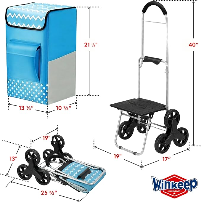 Shopping Cart, 220 lbs Capacity, Foldable Grocery Trolley with Large Bag, Laundry Utility, Adjustable Bungee Cord (Sky Blue)