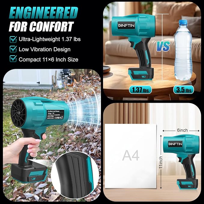 Dinftin Brushless Cordless Leaf Blower Compatible for Makita 18V Battery(Tool Only), 125MPH 430CFM Variable Speed Turbo Blower, Lightweight Handheld Blower for Lawn, Garage, Snow, Patio