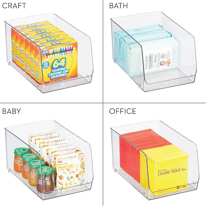 iDesign Clear Plastic Stackable Open Front Storage Bin, Easy Access Organizer for Pantry or Cabinet, 4-Pack