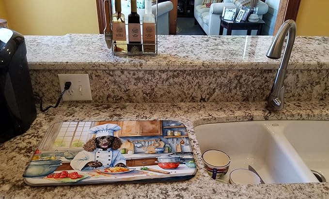 Caroline's Treasures DAC6190DDM American Water Spaniel The Chef Dish Drying Mat Absorbent Dish Drying Mat Pad for Kitchen Counter Dish Drainer Mat for Countertop, 14 x 21", Multicolor